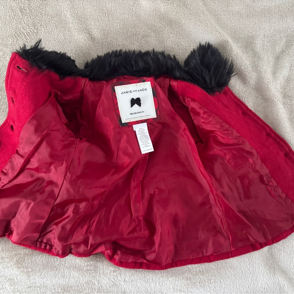 Janie and Jack Red Wool Peacoat w/ Faux Fur Collar (3–6M) - Picture 5 of 5